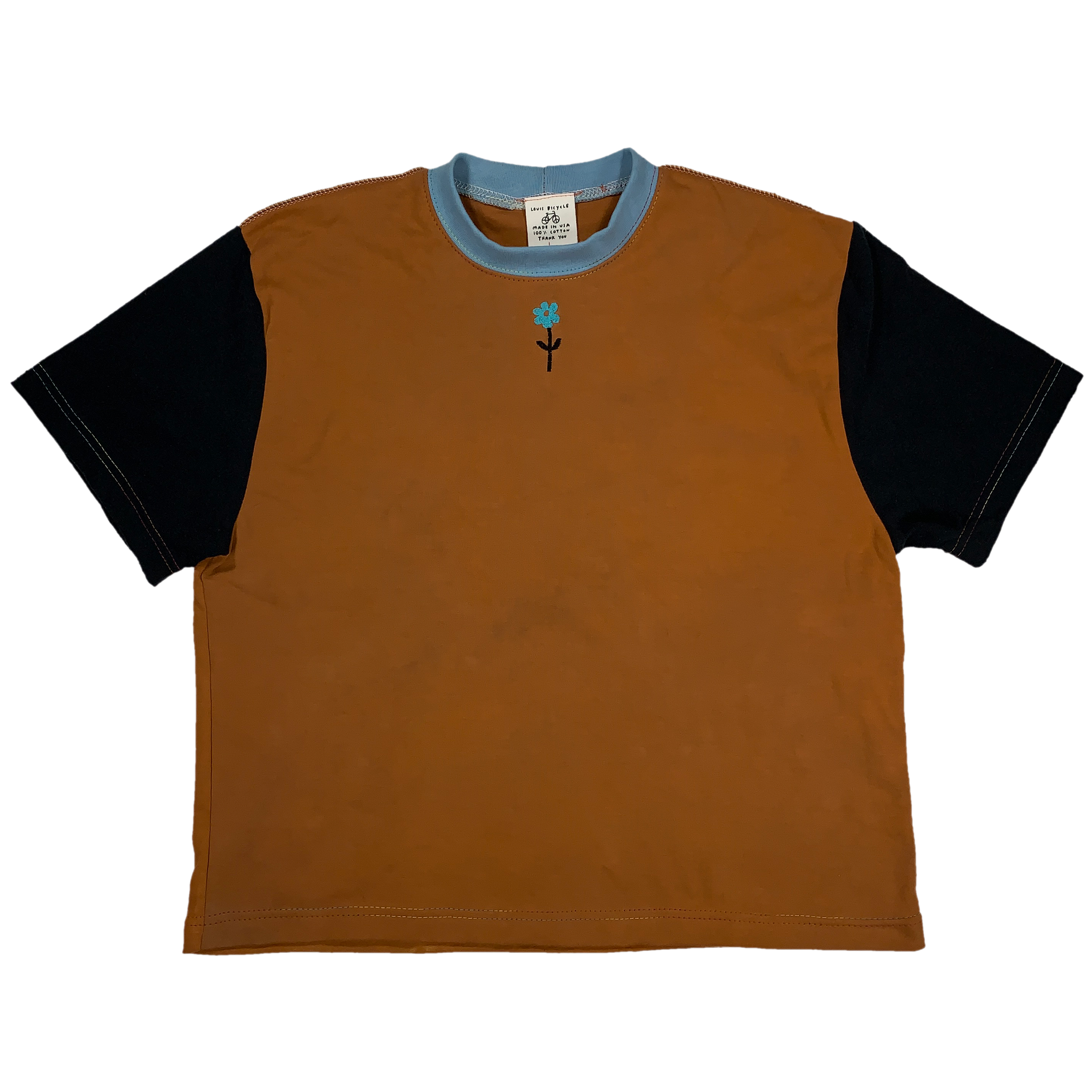 Home sewn crop tee - organic + secondhand cotton - embroidered and dyed - L