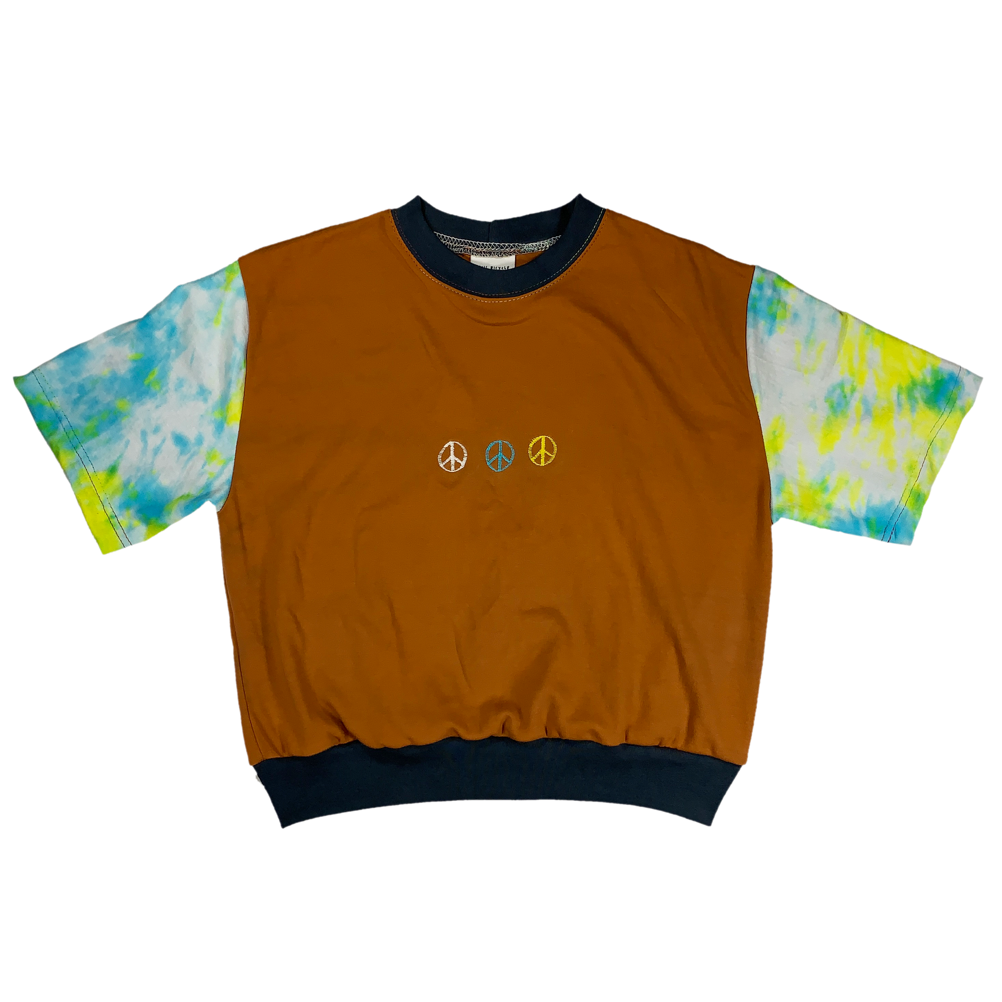 Home sewn crop tee - organic + secondhand cotton - embroidered and dyed - M