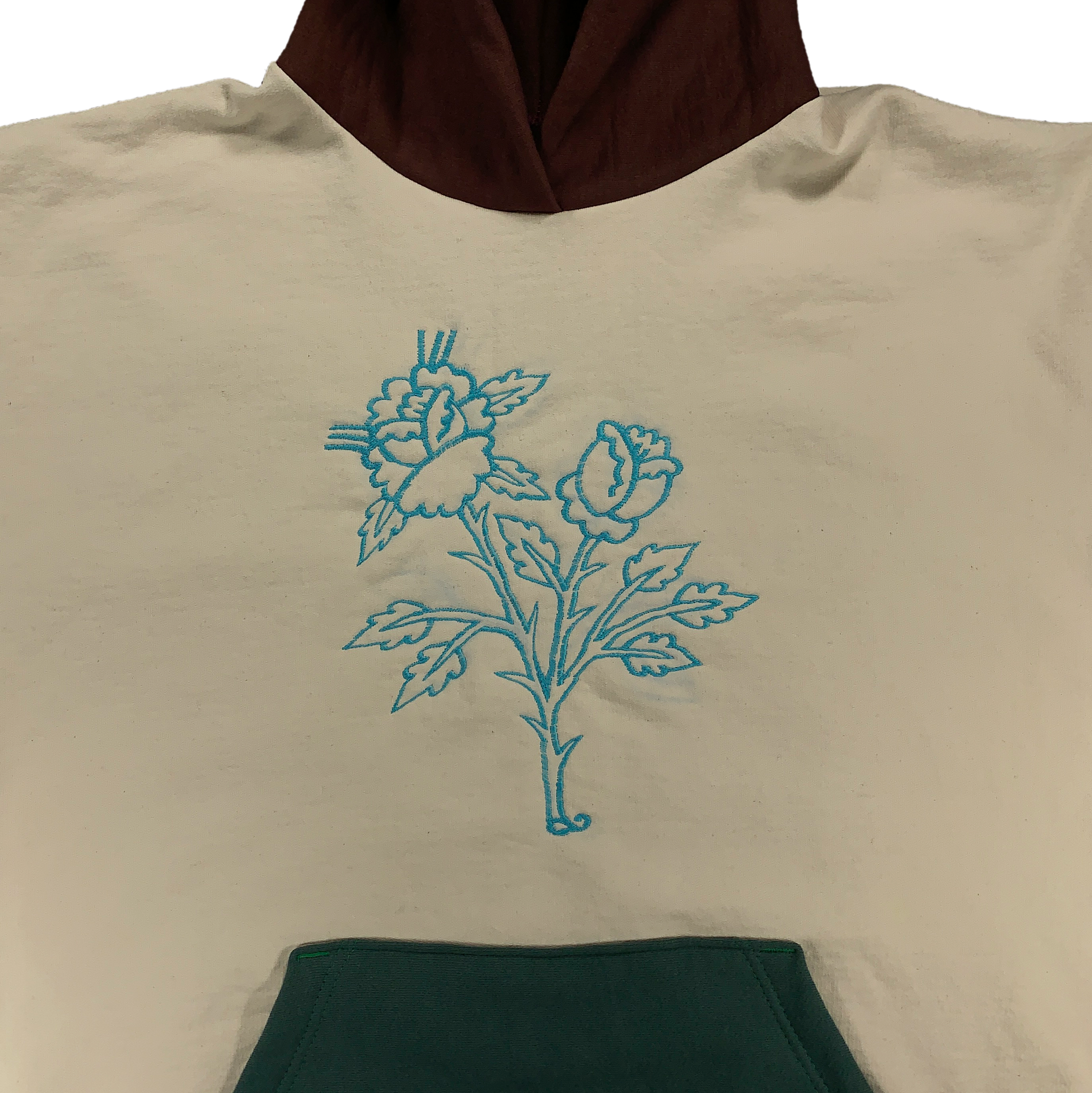 Home sewn organic cotton heavy hoodie - embroidered and dyed - 2XL