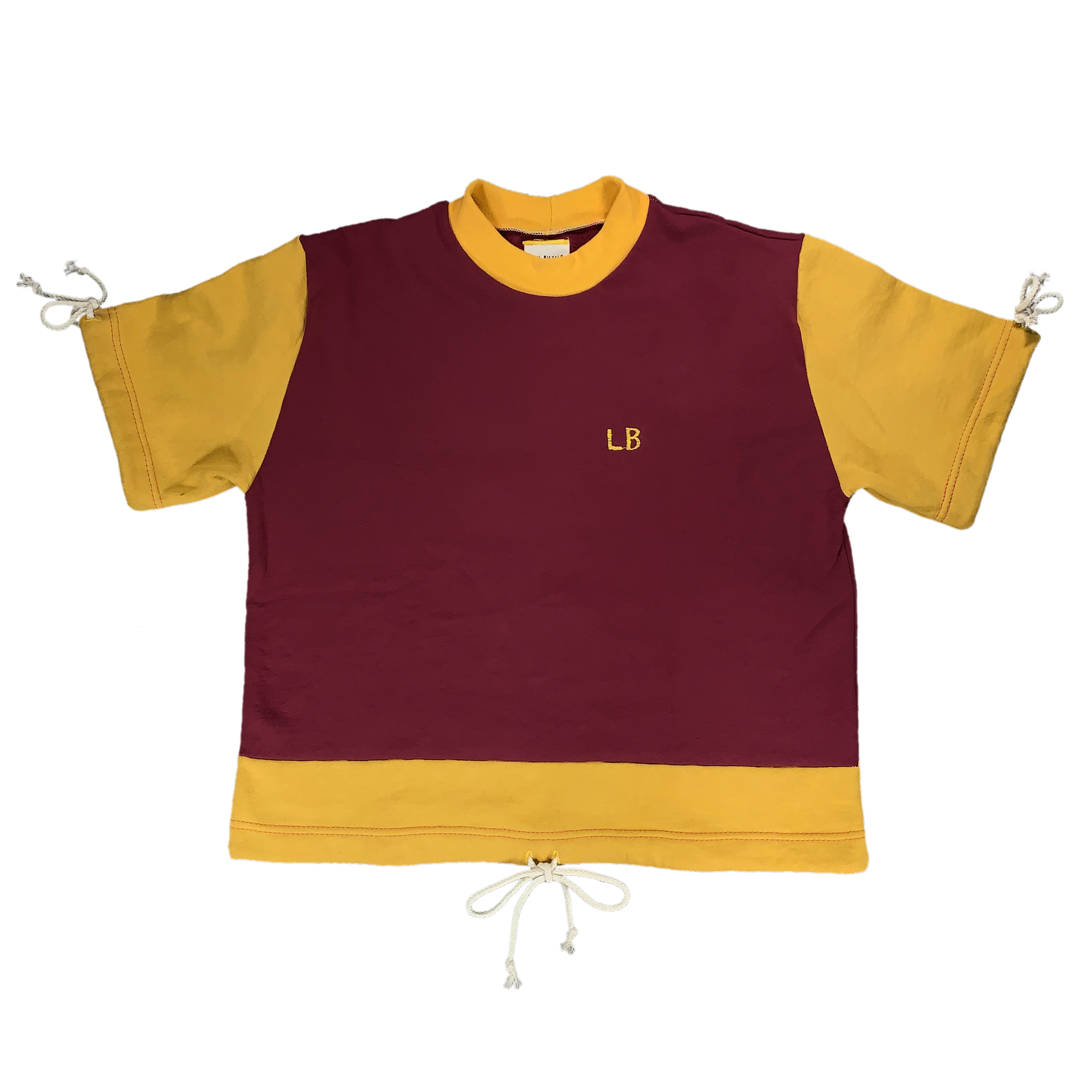 Home sewn cropped sweatshirt tee w/ drawstrings - embroidered and dyed - M