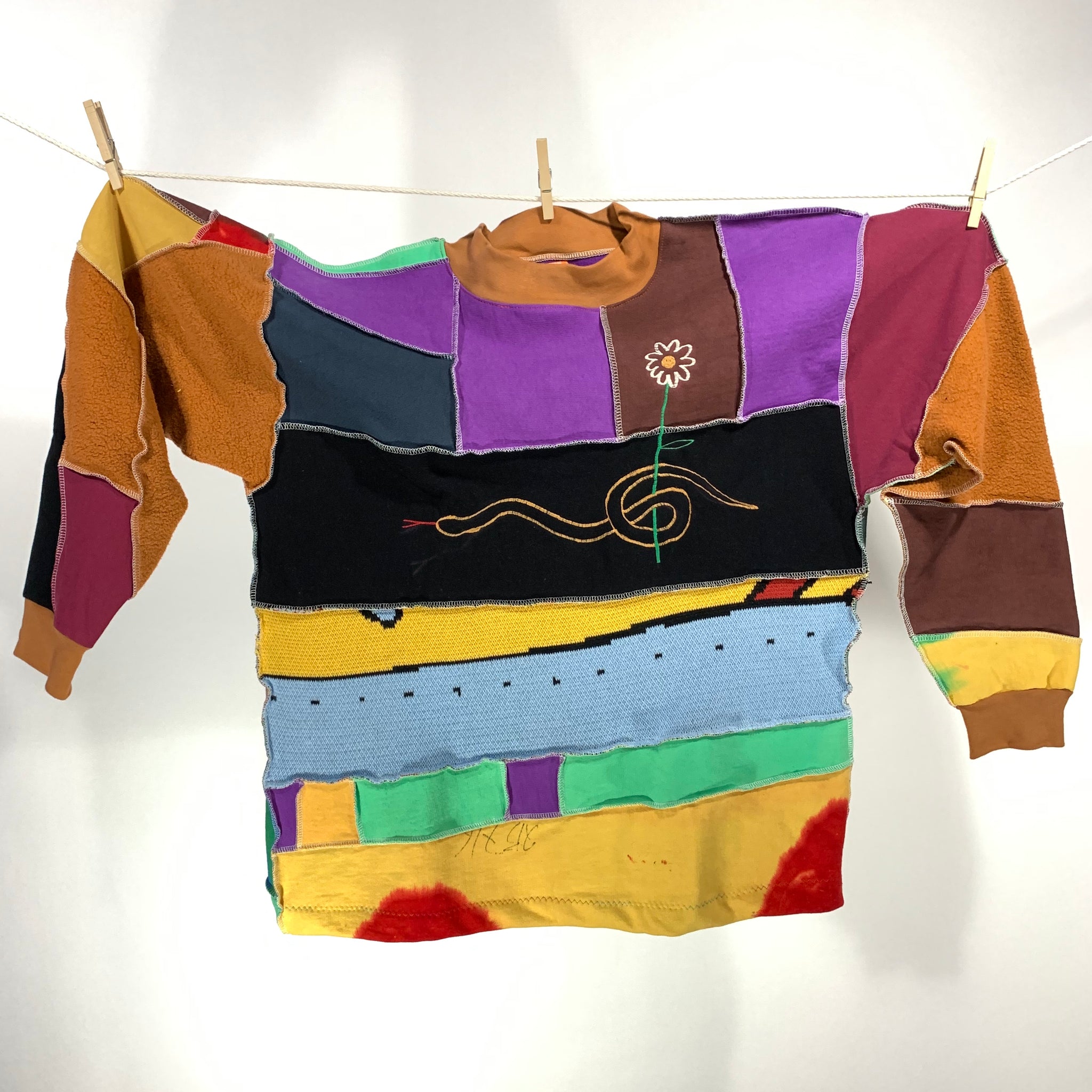 Home sewn sweater with embroidery - L