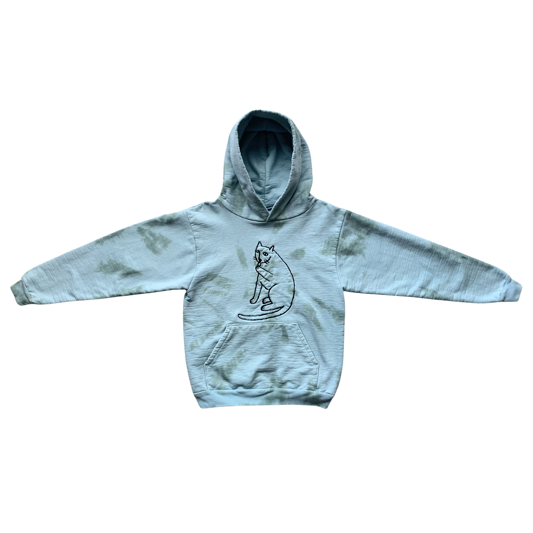 heavy fleece hoodie - organic usa cotton - embroidered and tie dyed - S